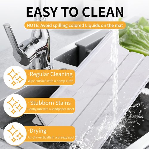 Stone Dish Drying Mat for Kitchen Counter, 24"×16" Foldable Stone Drying Mats, Non-Slip Fast Absorbent Diatomaceous Earth Stone Drying Matt for Kitchen Counter Dishes and Cups, Marbled White