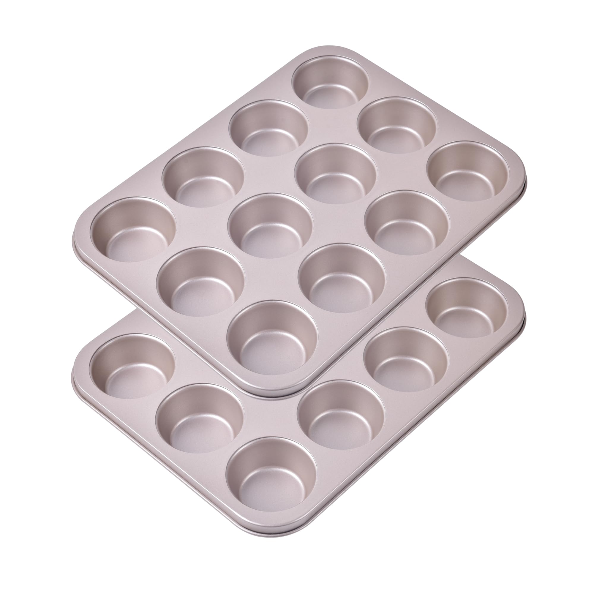 Bakeley Nonstick 12-Cup Muffin Pan, Non-Toxic, 2-Pack, Champagne Gold, Oven/Dish Safe