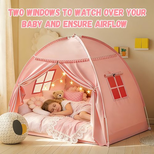 Jiangcha Full Size Kids Play Tent, Indoor Privacy Canopy Teepee for Boys & Girls, Portable Dark Room Sleeping Tent for Bedroom Floor Camping