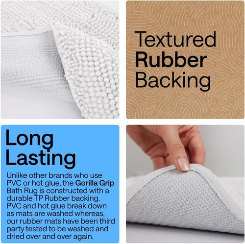 GORILLA GRIP Bath Rug Mat - Thick Soft Absorbent Chenille | Quick Dry Microfiber, 36x24, White