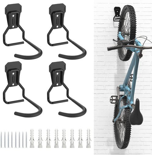 Housolution Bike Wall Mount | Heavy-Duty Vertical Bike Rack for Garage Storage - 4 Pack with Fixed Hook