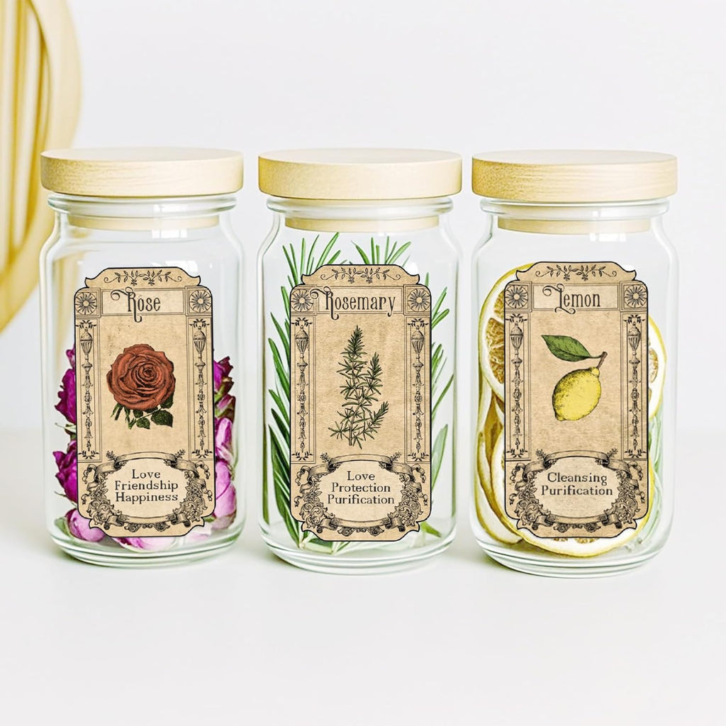 Skiennix 72Pcs Vintage Herb Stickers - Apothecary Spice Labels for Jars & Bottles