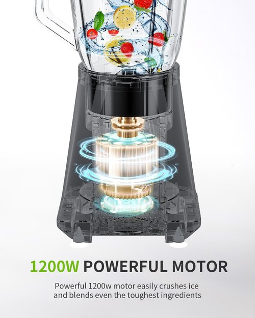 GDOR 1200W Blender - Smoothies & Shakes with 52 Oz Glass Jar & 22 Oz To-Go Cup | 6-Blade, 3 Speeds, Self-Cleaning