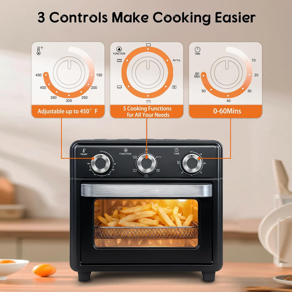 Skiennix 10QT Air Fryer Toaster Oven Combo - 5-in-1 Functions, 3-Layer Cooking, Visible Window, Ideal for Small Kitchens