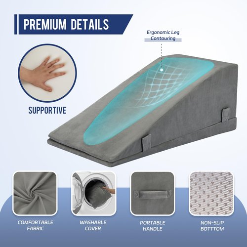 Leg Elevation Pillow for After Surgery, Adjustable Wedge Pillow for Legs Knee Swelling & Blood Circulation Relief, Memory Foam Knee Replacement Surgery Recovery Pillow (Gray, 27.5inx13inx10in)
