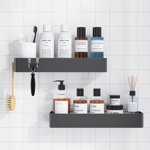 Kitsure Shower Caddy - Rustproof Adhesive Organizer with No-Drill Installation | Dark Grey, 2 Pack