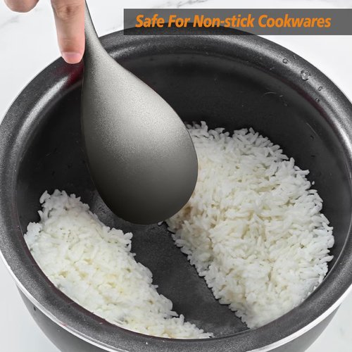 Cooking Spoon and Rice Scooper Set for Nonstick Cookwares, Heat Resistant- Seamless Design, Great for Cooking, Serving, Mixing, Scoop, and Scrape,2 Pack, Black