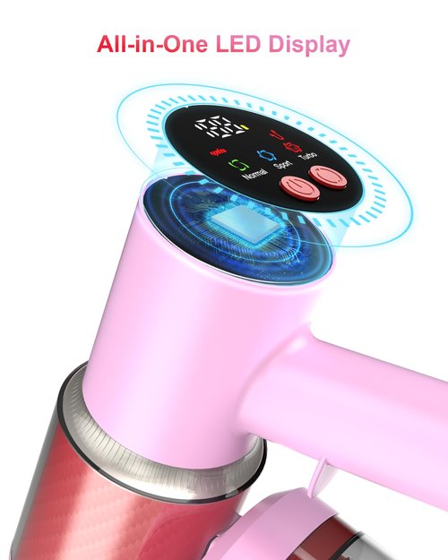 AOKOAK Pink Cordless Vacuum Cleaner, 45Kpa/550W/60 Mins Runtime Stick Vacuum with Self-Standing and Touch Screen, Anti-Tangle Wireless Vacumm, Vacuum Cleaners for Home/Pet Hair/Carpets/Floors
