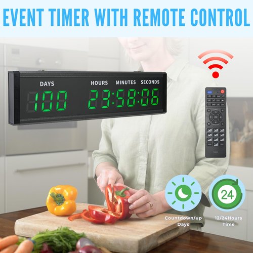 WQV Large Display Digital Countdown Clock, LED Large Display Count Up/Count Down Timer, 999 Days Countdown Calendar for Christmas Retirement Birthday Event Timer with Remote Control (Green)
