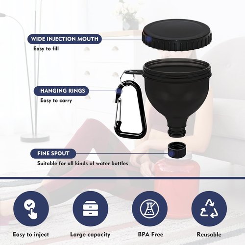 TEESSUE 2 Pcs Protein Powder Container, Portable Protein Powder Travel Container, Protein Powder Funnel, Water Bottle Funnels for Powder Mixes, Pre Workout/Gym Supplement Funnel Keychain (50ml+100ml)
