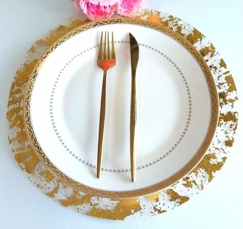 Sunlunckystar Disposable Gold Placemats Set of 100 Metallic Thin Round 13 Inch Gold Doilies Mesh Pressed Fall Table Placemates 100 Pack Charger Plates for Wedding, Birthday Party