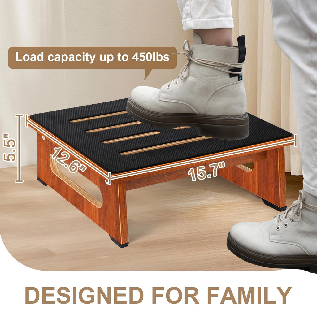 Step Stool, Bed Steps for High Beds for Adults with Non-Slip Rubber Stepping Surface and Handles, 450 LBS Capacity for Bedroom Kitchen Bathroom, or Bedside, Senior Support (Brown)