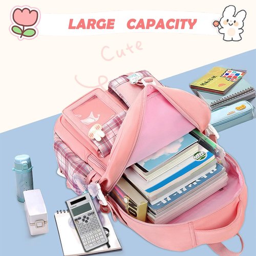 PRLINJSK Girls Backpack，Cute School Backpack for Girls Kids Teens，Kawaii Bookbag for Primary Elementary，Purple