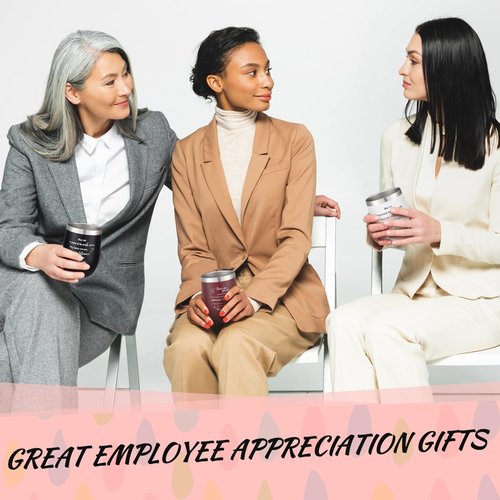 Nitial 24 Set Thank You Gift Valentine's Day Employee Appreciation Gifts 12 Pcs 12oz Bulk Stainless Steel Travel Coffee Cups and 12 Pcs Inspirational Makeup Bags for Women Teacher Coworker Nurse