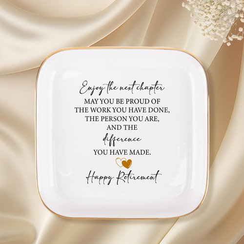Teeglow Retirement Gift for Woman Ceramic Jewelry Dish Tray - Farewell Going Away Goodbye Gifts for Coworkers Leaving - Retirement Gift Jewelry Dish for Women Friends Retired Teachers Nurses