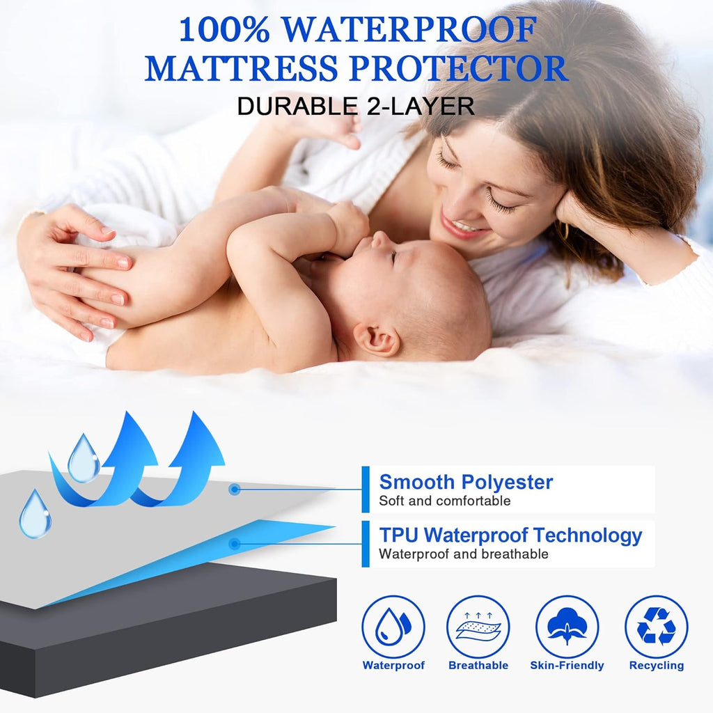 Sufdari Twin Size Mattress Protector - Waterproof Fitted Sheet Cover with 18" Deep Pocket | Comfortable Deep Gray
