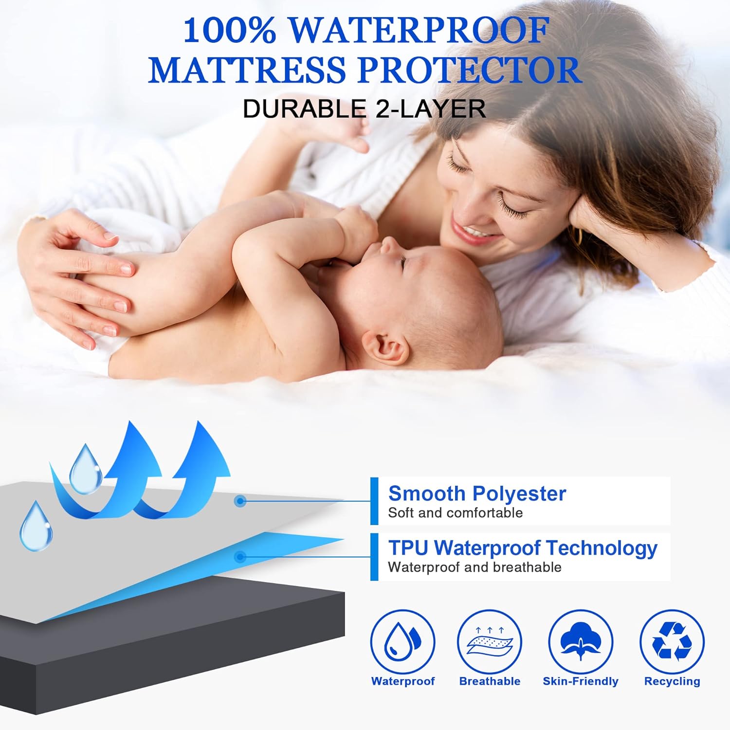 Sufdari Twin Size Mattress Protector - Waterproof Fitted Sheet Cover with 18" Deep Pocket | Comfortable Deep Gray