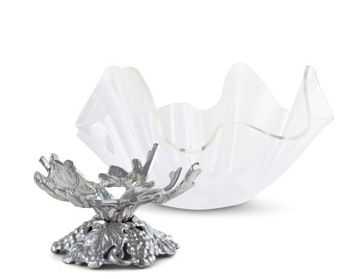 Arthur Court Acrylic Bowl Grapevine Stand Pattern Sand Casted in Aluminum with Artisan Quality Hand Polished Tarnish Free Stand Lightweight Serving Bowl Diameter: 11 inch Tall: 9.25 inch