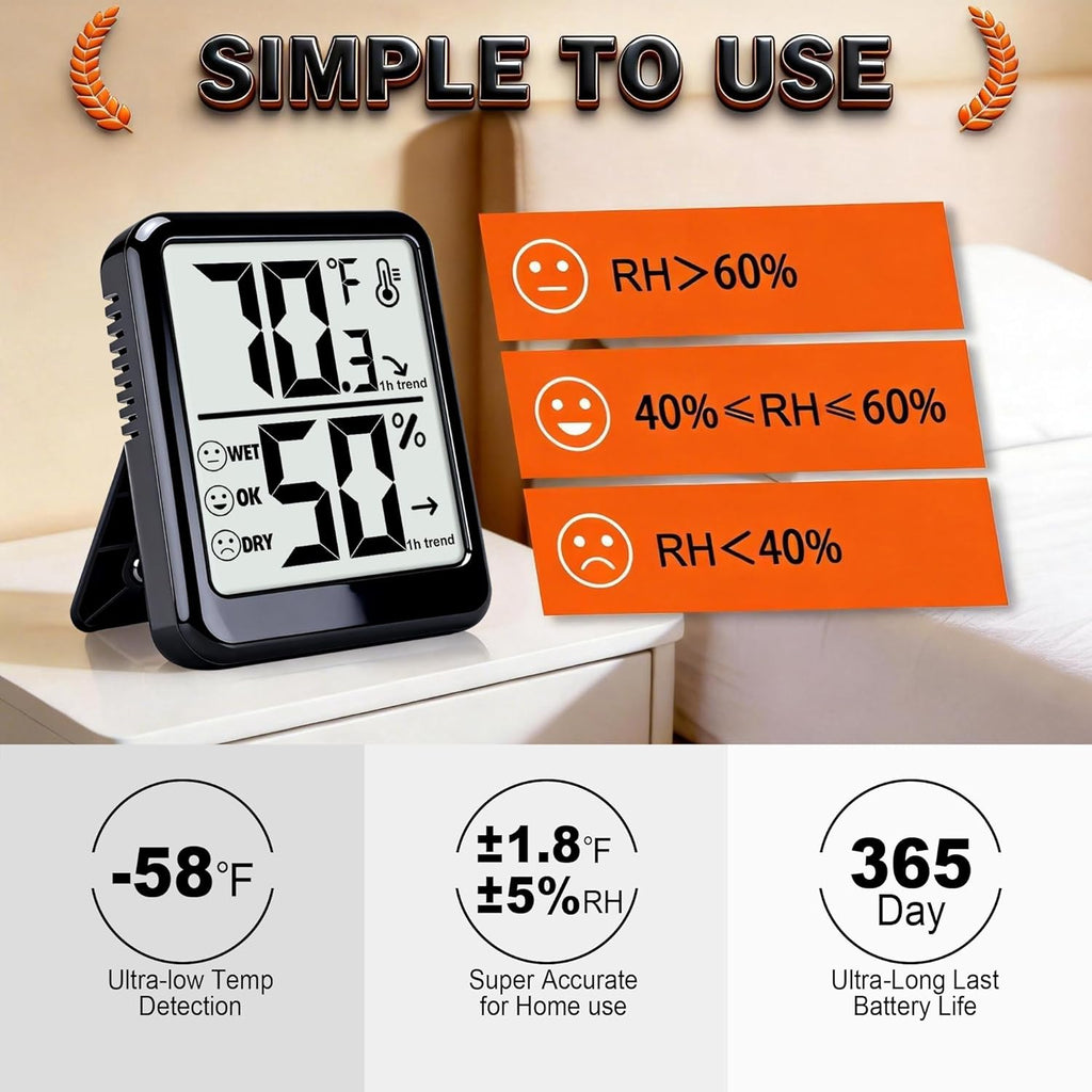 Skiennix Digital Room Thermometer & Hygrometer | Accurate Temperature & Humidity Monitor for Home, Office, Pets & Plants - AAA Battery Included