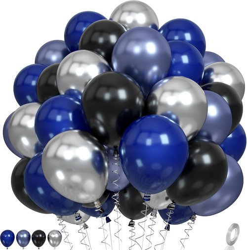 Metallic Navy Blue & Silver Balloons - Perfect for Kids' Birthday, Space Party, or Baby Shower