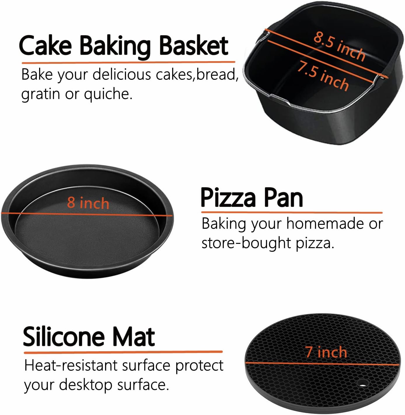 Square Air Fryer Accessories by [Brand Name] - 8 Inch XL Deep Fryer Set for Philips, Cosori, Ninja | Fits 3.6QT-6.8QT