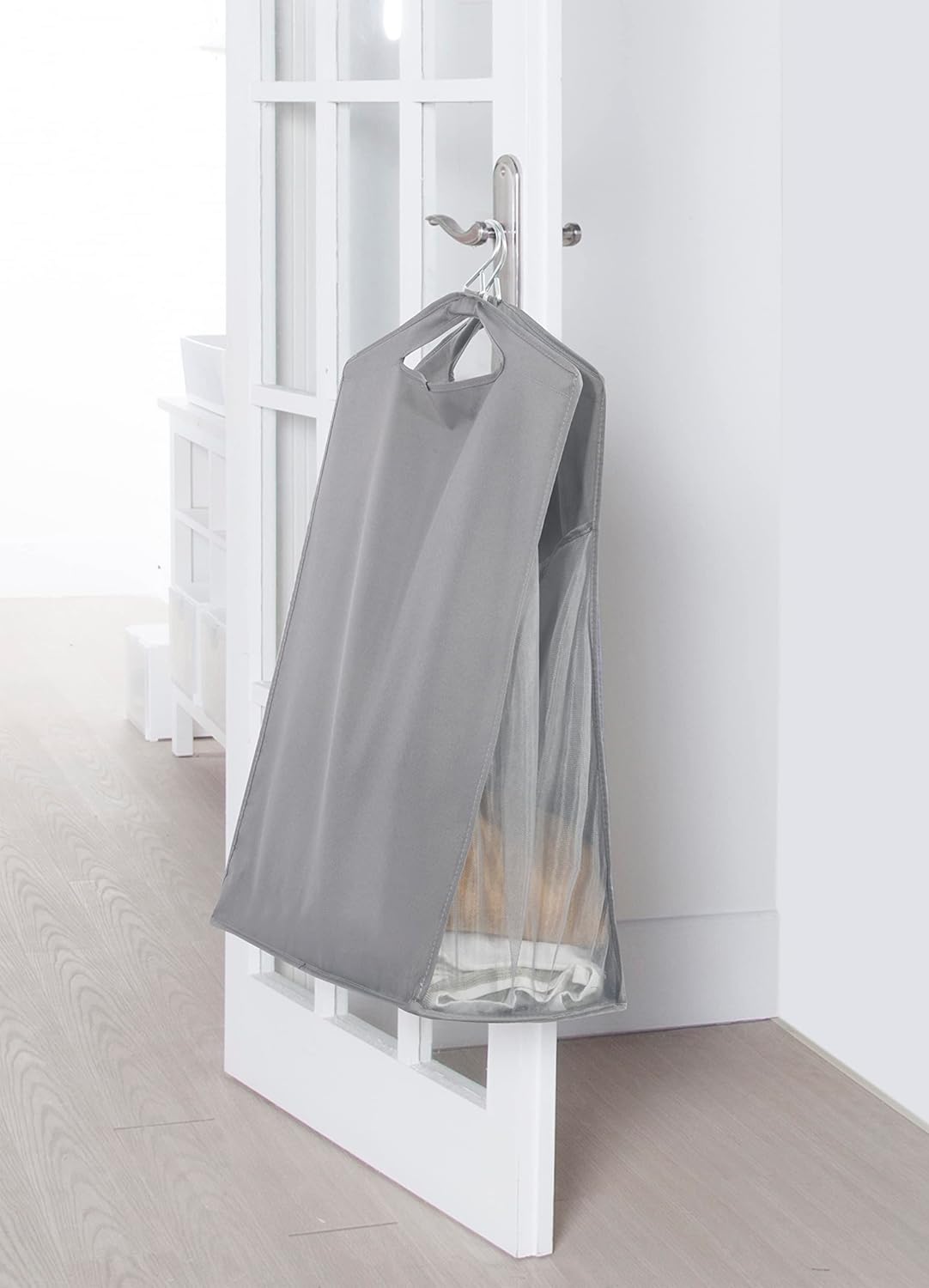 Storage Maniac 2-Pack Hanging Laundry Hamper - Slim Double Organizer with Front Mesh Bag - Grey