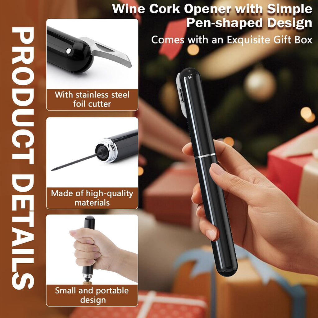 Wine Opener Manual with Foil Cutter Pack of 2 - NUCOKRS Aeropop Style Corkscrew Pen Shape Design 3 to 7 Air Pumps to Open (Black+Blue)