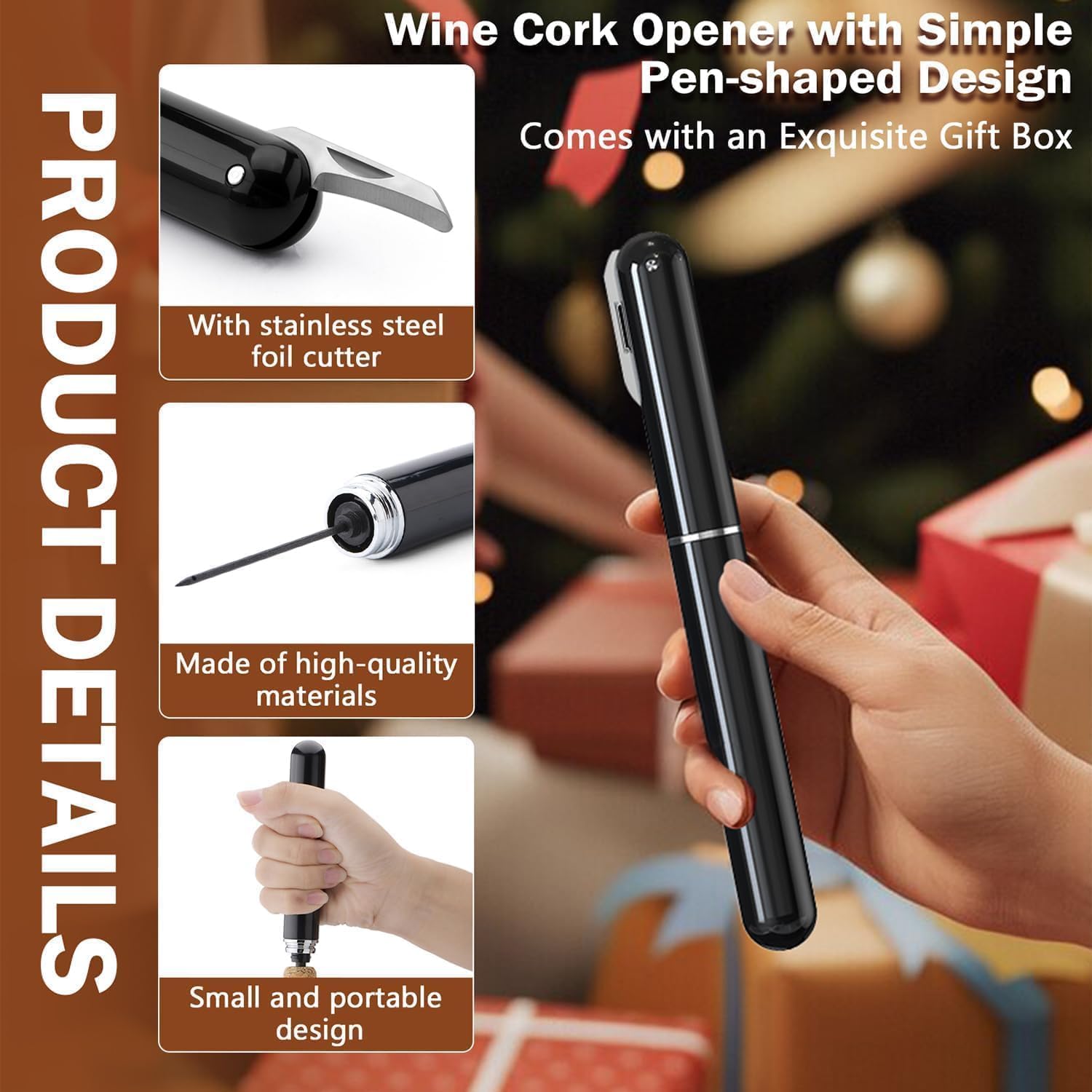 Wine Opener Manual with Foil Cutter Pack of 2 - NUCOKRS Aeropop Style Corkscrew Pen Shape Design 3 to 7 Air Pumps to Open (Black+Blue)