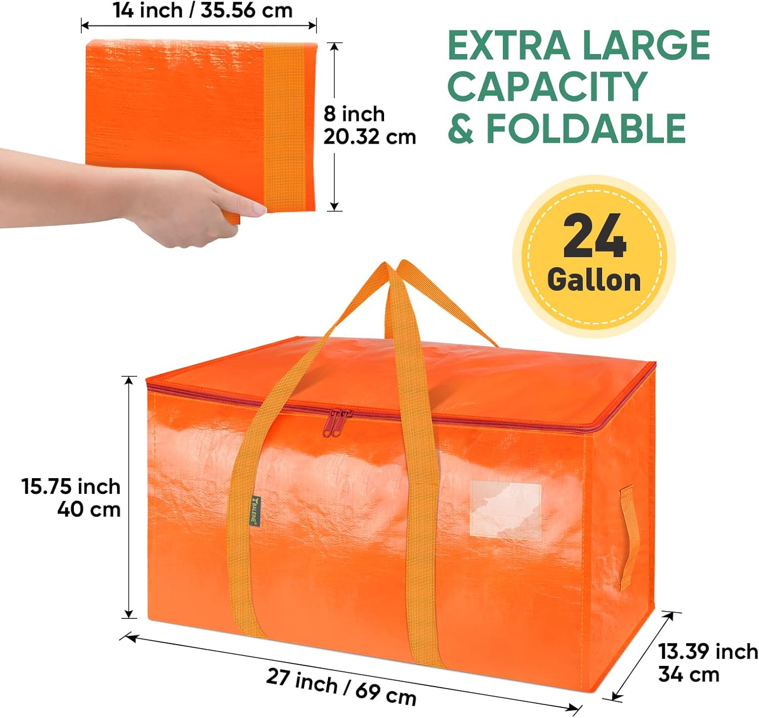 BALEINE Oversized Moving Bags - Heavy-Duty Storage Totes with Reinforced Handles | 4-Pack, Orange