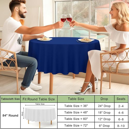 Misaya 84" Round Waterproof Disposable Plastic Tablecloths - 4 Packs of Sturdy, Leakproof Covers for Parties & Picnics | Navy