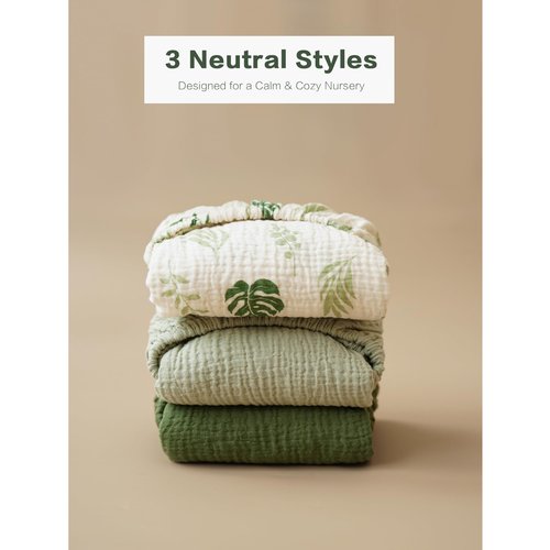 Coreeky Muslin Bedside Sleeper Bassinet Fitted Sheets, 3 Pack Cotton Baby Sheet for Boys & Girls, Soft, Compatible with Baby Delight, Dream On Me, AMKE and Other Rectangle Mattress (Leaf Green)