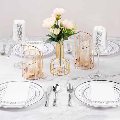 Goodluck 200-Pack Linen-Feel Disposable Guest Towels – Soft and Absorbent Paper Hand Towels for Bathroom or Kitchen – Elegant White Napkins with Silver Design for Parties, Weddings, Dinners Events