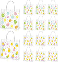 Hosuly 24 Pcs Easter Clear PVC Gift Bags with Handles Plastic Colorful Egg Favor Bags with Ribbon Easter Bunny Candy Goodie Handbags for Spring Birthday Party Supplies, 7.8 x 7.8 x 3.1 Inch