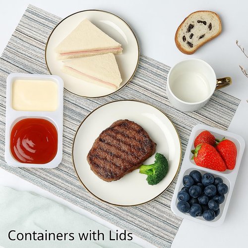 20 Sets Reusable Snack Containers Double Compartment Snackle Box Container with Lids - Leak-Proof BPA-Free Food Storage, Condiments Portion Control Dip Cups for Kids School Lunches, Meal Prep, Takeout