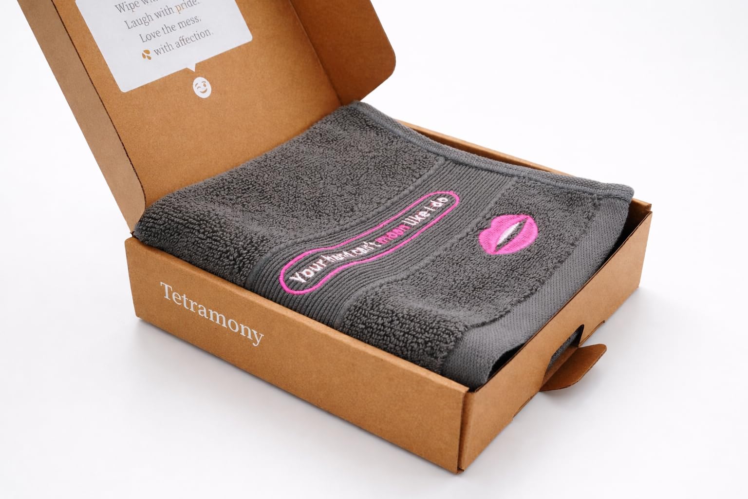 Tetramony Funny Gag Gift for Him – Clean-up Towel with Playful Slogan – Perfect Romantic Couples Present for Boyfriend, Husband, Valentine’s Day Ready Box – Gray Color, 1 PC per Box