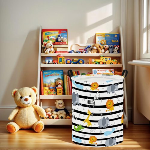 ASKETAM Baby Laundry Hamper & Kids Basket - Cute Waterproof Storage Bin, Kid-Friendly Clothes Organizer, Toys Box, and Playful Room Decor (Animal Jungle)