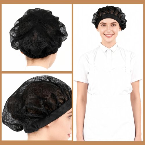 4 Pcs Mesh Chef Hats Adjustable Cooking Hat Black Elastic Chef Cap for Women Food Service Workers, Reusable Washable Breathable