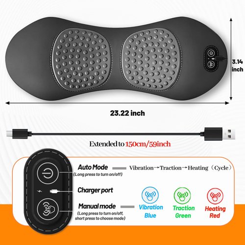 3 in 1 Lumbar Pillow，Smooth Triple Fusion Electric Back Massager with Vibration & Heat for Bed,Chair