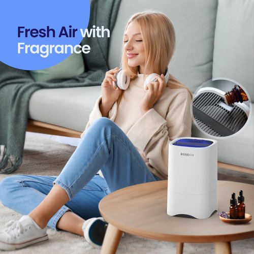 ROSEKM Small Air Purifiers for Home, Mini Air Purifier for Desktop, Bedroom, Office, Car, Room, Portable HEPA Air Purifier Air Cleaner for Smoke, Dust with Night Light
