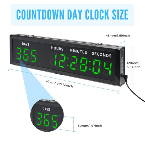 WQV Large Display Digital Countdown Clock, LED Large Display Count Up/Count Down Timer, 999 Days Countdown Calendar for Christmas Retirement Birthday Event Timer with Remote Control (Green)