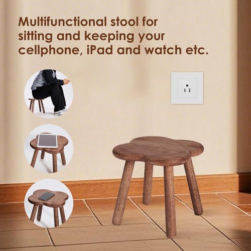 Jurath Wooden Step Stool for Adults Upgraded11.6inch Small Wooden Stool with Four Detachable and Assembled Legs for Bathroom, Kitchen, Bedroom, Plant Stand (Natural Solid Wood top and Legs)