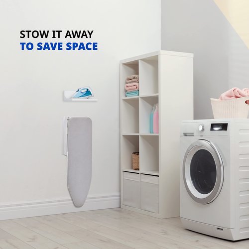 Ivation Wall-Mounted Ironing Board With Storage Shelf, Foldable 36.2” x 12.2”, Fold Down Ironing Station for Home, Apartment &, Easy-Release Lever, Removable Cotton Cover & Dorms, Hardware Included