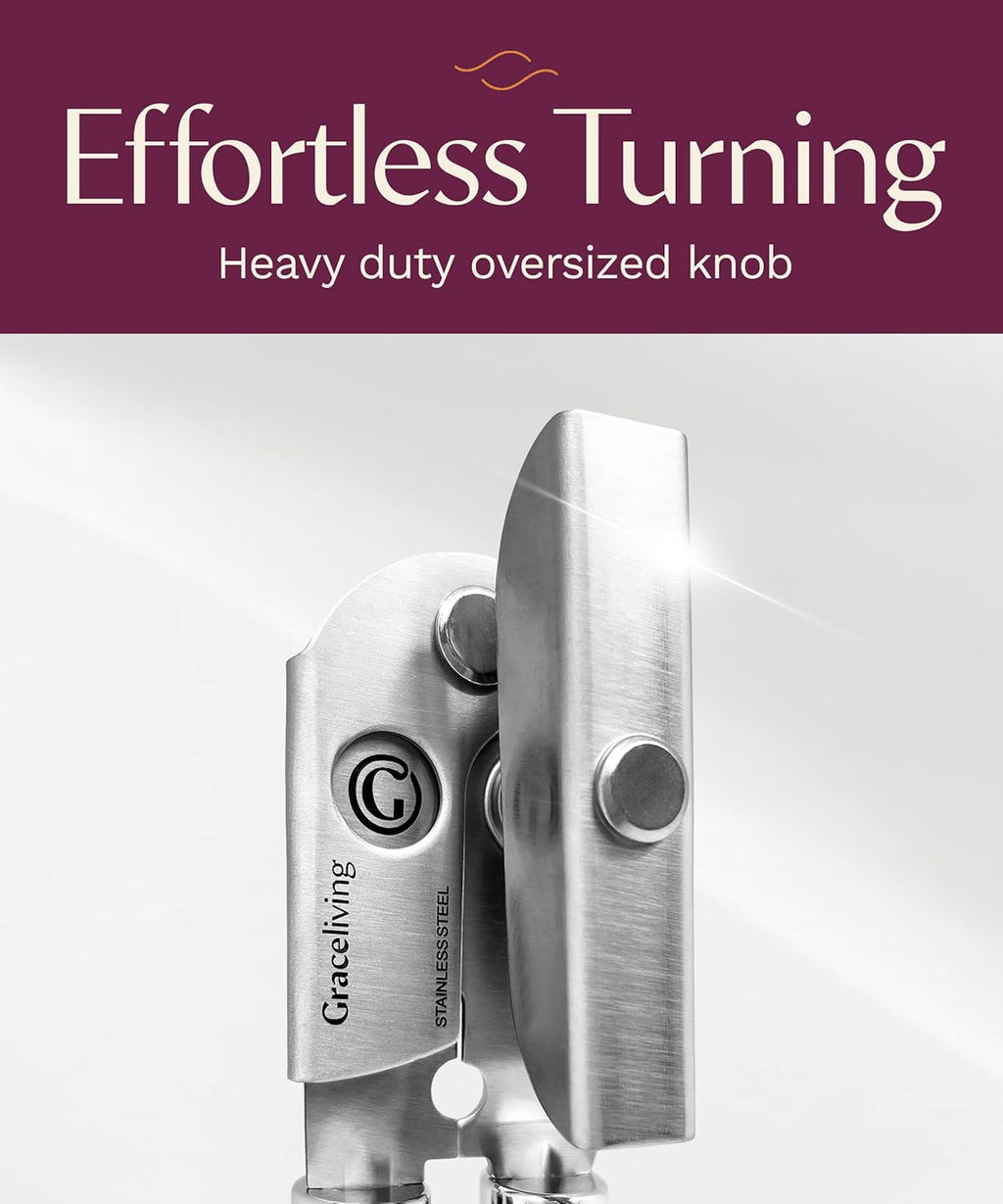 Skiennix Premium Multifunction Magnetic Can Opener - Heavy Duty Stainless Steel with Easy Turn Knob, Mauve