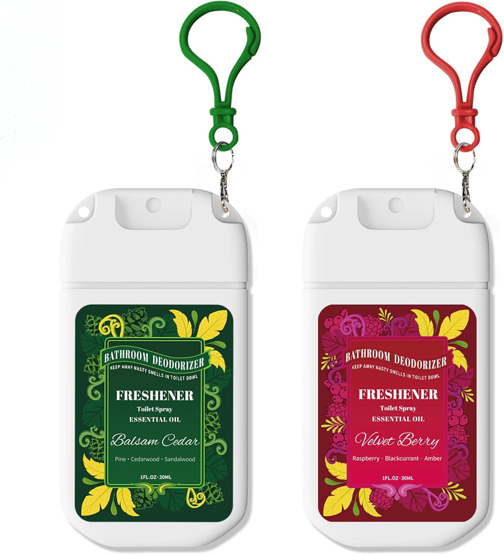 Travel Size Toilet Spray by [Brand Name] - 2 Pack Air Freshener for Bathroom Deodorizer | Cedar & Berry Scent