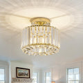 BUXVRCS Crystal Ceiling Light Fixture - Semi Flush Mount Ceiling Light Modern Chandelier Hallway Light Fixtures Ceiling Flush Mount Light Fixtures for Kitchen Bedroom Bathroom Entryway (Gold)