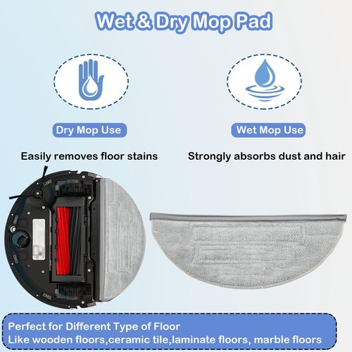 Replacement Parts Compatible with Roborock S8 Pro Ultra Robotic Vacuum Cleaners Accessories Kits, 2 Main Brush, 1 Rolling Brush, 4 HEPA Filters, 4 Side Brushes, 4 Mop Pads, 6 Dust Bags