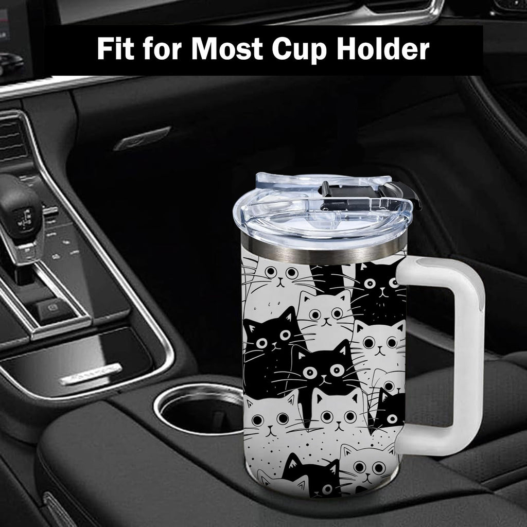 CGMIBAS Cat Lover Gifts, Gift for Cats Lovers Women Men Girls Funny 30oz Black Cats Themed Tumbler Cups with Handle - Everything Is Fine Mug, Christmas Birthday Gift for Black Cat Mom Lady Gifts Cup