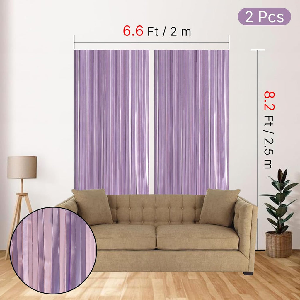 ParyWoo Light Purple Streamers - 8.2FT Metallic Lavender Foil Fringe Curtains for Parties & Events