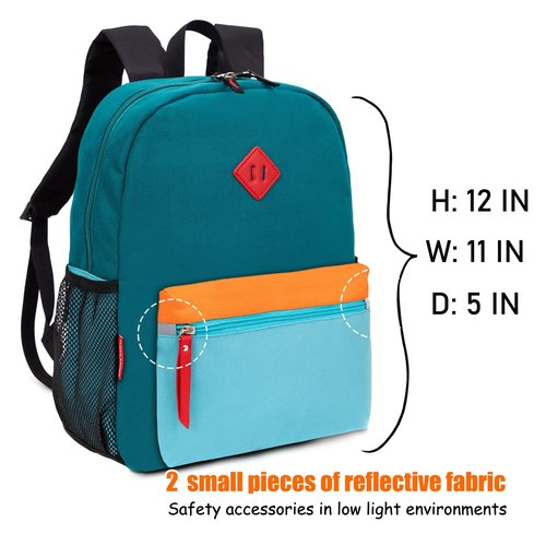 HawLander Little Kids Backpack for Boys or Girls, Toddler School Bag Fits 3 to 6 years old, D Green Blue, 12 Inch