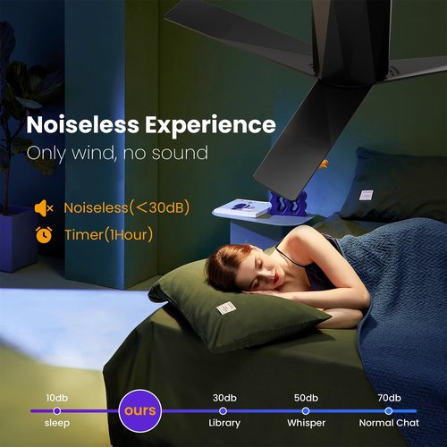 Roomratv Black Ceiling Fans with Dimmable Led Lights, 52 Inch Flush Mount Ceiling Fan Remote Control, Quiet DC Reversible Motor for Summer Winter, Low Profile Modern ABS Blades Indoor Use